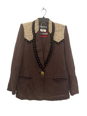 vintage Criscione New York cache Brown Blazer and skirt With Map Print